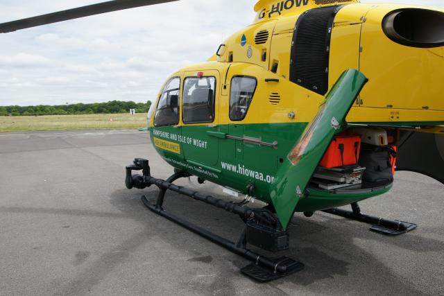 The stretcher can be unloaded from the rear of the aircraft.