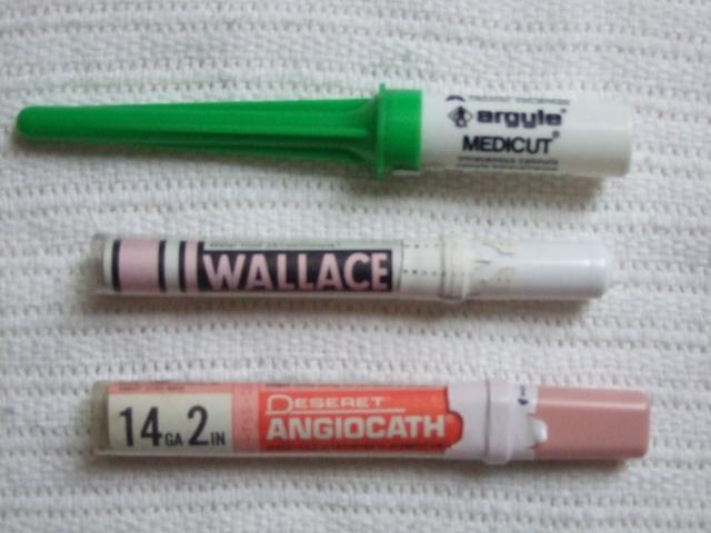Medicut Argle, Angiocath and Wallace Cannula.
