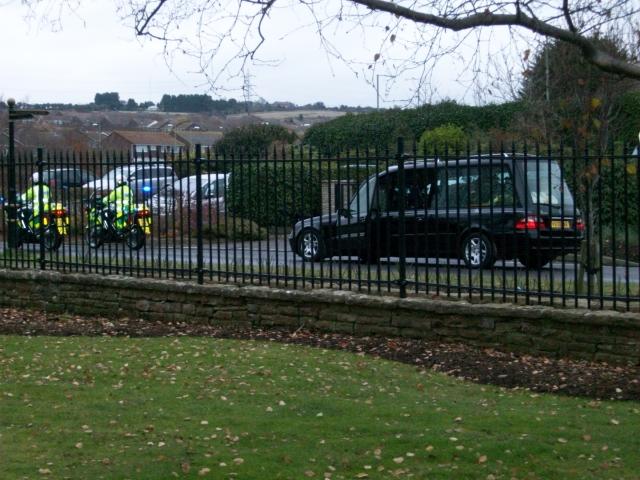 Arriving at Portchester Crematorium.