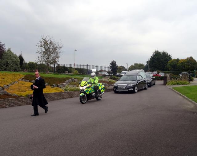 The Hearse arrives at Portchester Crematorium.